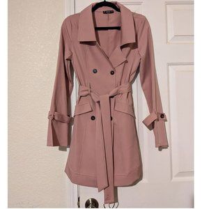 Notch Collar Double Breasted Self Belted Trench Coat